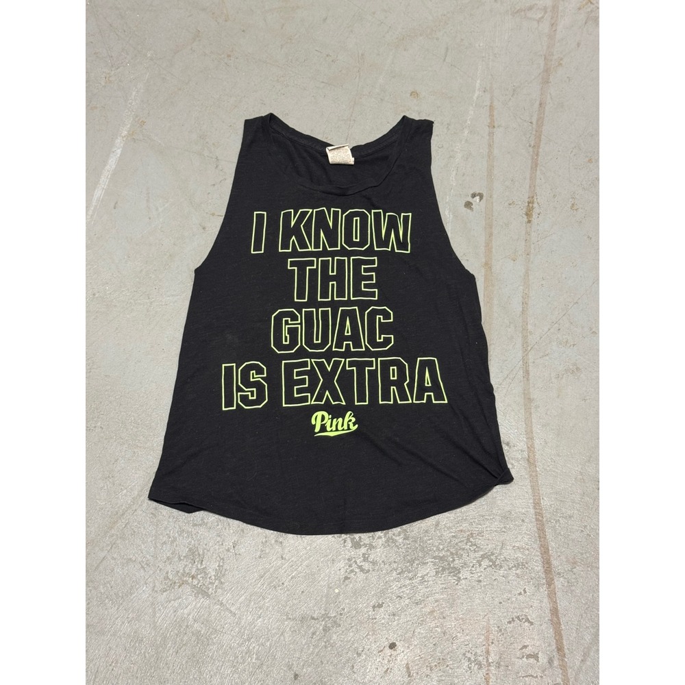 Victoria's Secret PINK Black Guac Is Extra Graphic Muscle Tank Top Sleeveless S